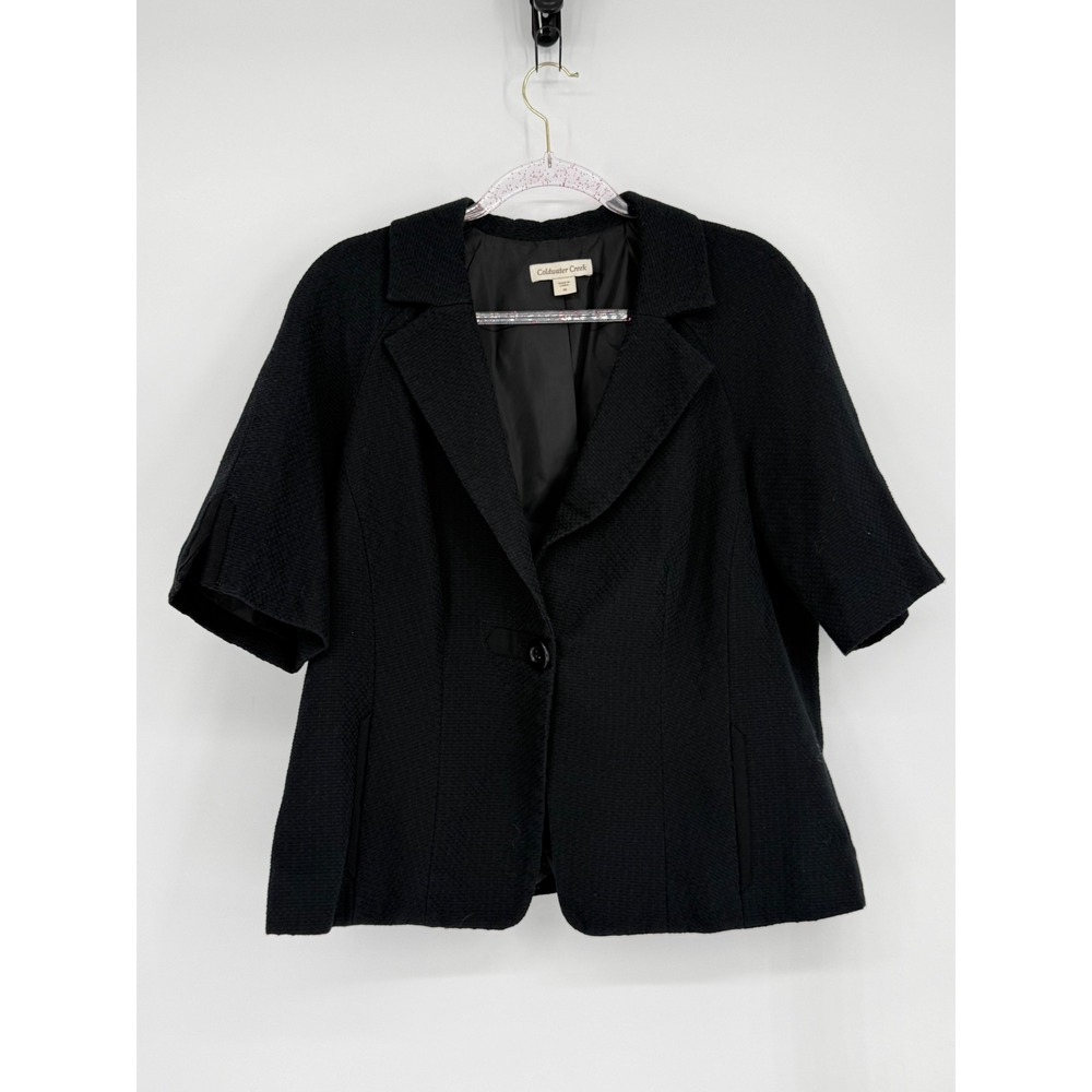Coldwater Creek Black Textured Short Sleeve Blazer Jacket Women Sz 16